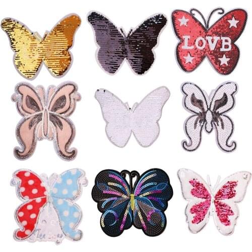 Colorful sequin butterfly icon Embroidered Iron on Patches for Clothing DIY Stripes Clothes Patchwork Sticker Custom Badges