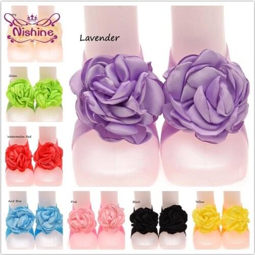 Nishine Newborn Baby Girls Flower Barefoot Sandal Children Soft Grosgrain Shoes Infant Diy Foot Accessories Photography Props