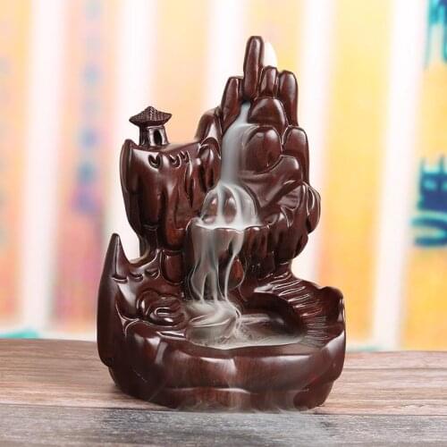 Buddhist Vintage Backflow Incense Burner Cascada De Incienso Waterfall Incense Temple Censer Black Sandalwood Incense Holder Zen