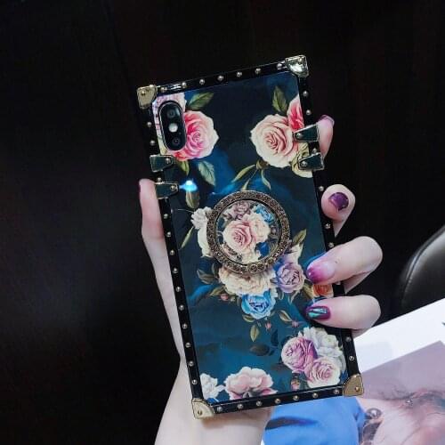 Blu-Ray Flower Pattern Phone Case for Huawei P30 Lite P40 Pro P20 Nova 3i 4 4e 5 5i 6 7 8 SE Square TPU Back Cover with Ring