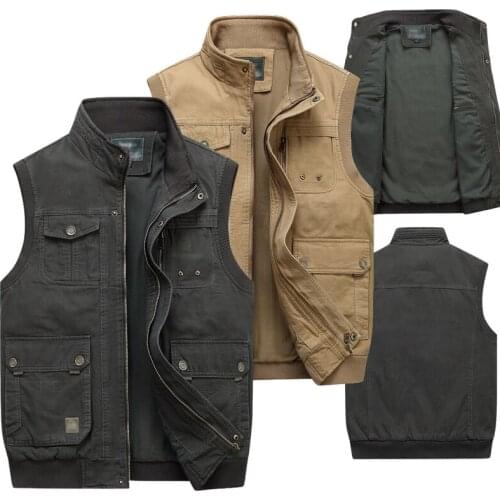 Spring Autumn Men Sleeveless Collar Jacket Multi Pockets Cotton Vest Big Size XL-5XL Male Photography Waistcoat
