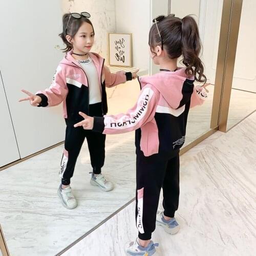 Dollplus New Autumn Toddler Tracksuit Baby Clothing Sets Children Girls Clothes Kids Cotton Hooded Zip Jacket Pants 2 Pcs Suits
