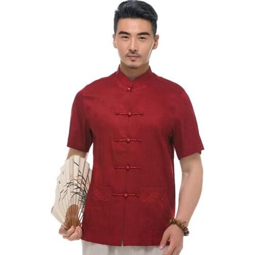 Middle-aged Chinese tunic suit man casual jacket men blazer Short sleeve coats mens Tang suit Chinese style stand collar summer