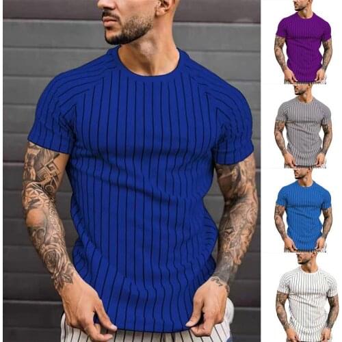 Summer Men T-shirt O Neck Vertical Stripes Short Raglan Sleeve Loose T-shirt Fashion Casual Work Tops Men Clothing Streetwear