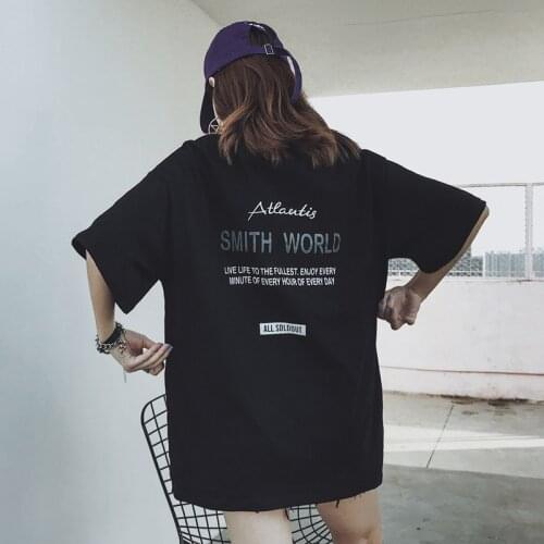 T-Shirt Women Short Sleeve Casual Loose Oversize Tshirt Womens Letter Printed Tops Female T-shirts Females Harajuku Top Daily