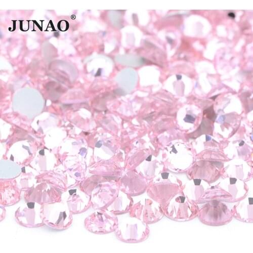 JUNAO SS 6 8 10 12 16 20 30 Light Pink Glass Flat Back Rhinestones Shiny Glass Nail Stones Stickers For Nail Art Decorations