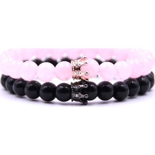 KANGKANG 2Pcs/Set 2019 popular 4 styles 8mm stone Couple Bracelet Pave CZ Crown Bracelets for Couple gift Creative Jewelry