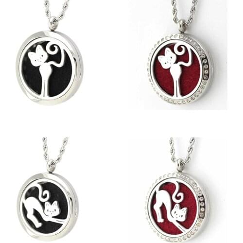 Classic Meek Cat Perfume Pendant 316L Stainless Steel Essential Oil Perfume Locket Pendant&Necklace With Free Pad