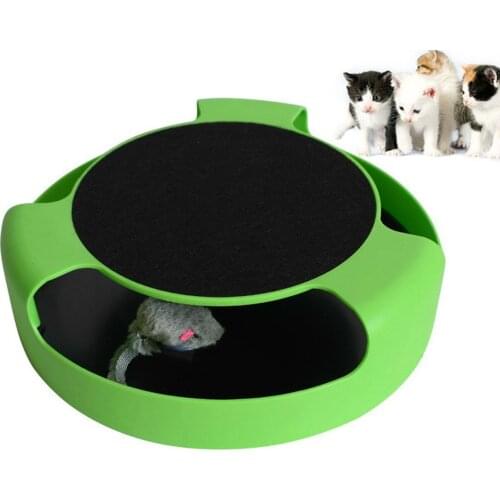 Cat Interactive Toys with a Running Mice and a Scratching Pad Catch The Mouse Cat Scratcher Catnip Toy Green