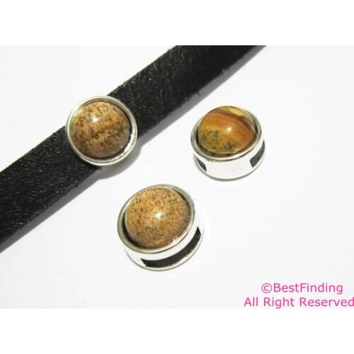 10mm Flat leather findings Picture stone button 10x2mm leather slider -FR03