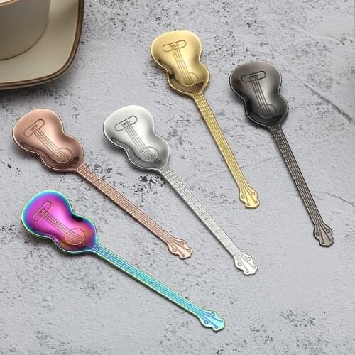 Stainless Steel Coffee Spoon Dessert Spoon Stirring Spoon Titanium Plated Ice Bar Guitar Spoon Music Bar Spoon Creative Gifts