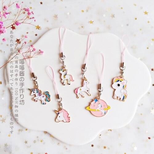 Cute Korean Unicorn Smart Phone Strap Lanyards for iPhone/Samsung Case Strap Kawaii Decor Mobile Phone Strap Rope Phone Charms
