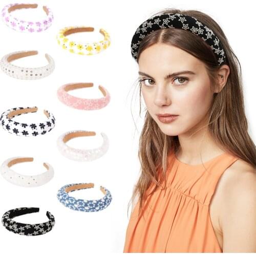 Fashion Floral Hairband for Women Embroidery Sequins Padded Headband Vintage Hair Hoop Girls Bezel Female Hair Accessories