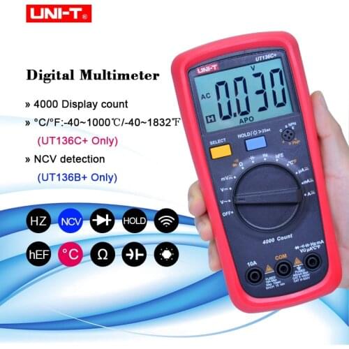 UNI-T UT136B+/UT136C+ Multimeter Digital multimeter tester AC DC Voltmeter Ammeter Ohm capacitance HFE Diode/transistor tester