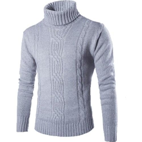 Autumn Winter Mens Turtleneck Sweater Solid Wool Warm Full Sleeve Fashion Slim Pullover New High Collar Sweaters Hot Sale