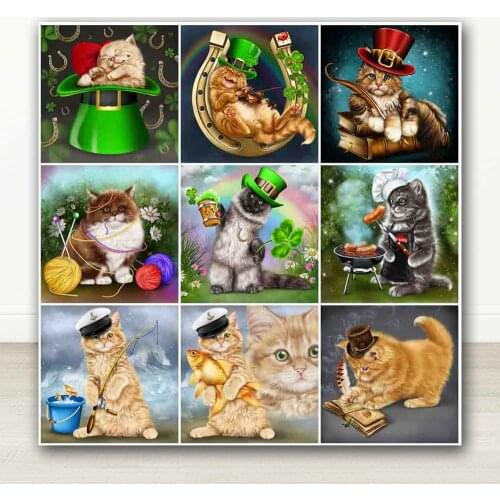New Style 5D Full Square / Round Drill Diamond Painting Kit Cartoon Cat Diamond Embroidery Cross Stitch Mosaic Home Decor Gift