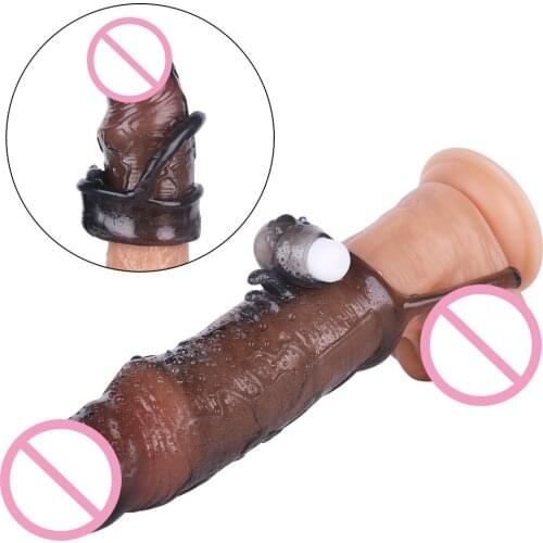 New Realistic Penis Enlargement Sleeve Reusable Liquid Silicone Vibration Condoms for Male Enlarger Delay Condom Sex Toy for Men