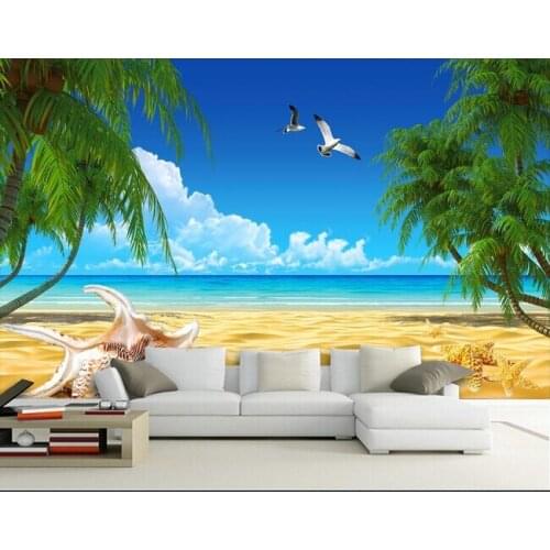 Custom landscape wallpaper, sea conch murals for the living room bedroom palm background wall waterproof papel de parede
