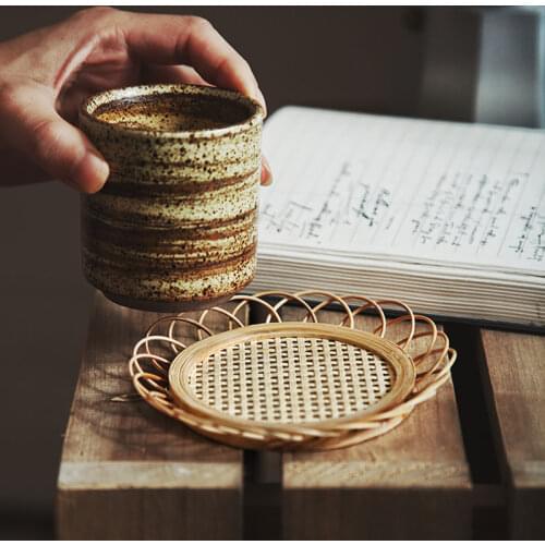 Japanese Style Bamboo Woven Saucer Handmade Bamboo Coaster Coffee Cup Holder Pot Pad Rattan Tea Mat