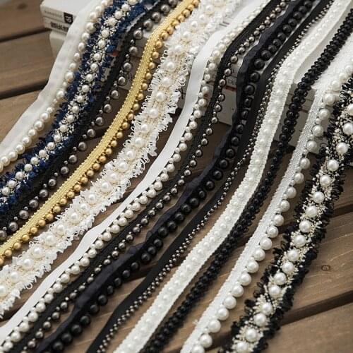Manufacturer Supply White Nail Bead Lace Accessories Small Fragrance Dress Collar Skirt Pearl Decoration Width 1cm