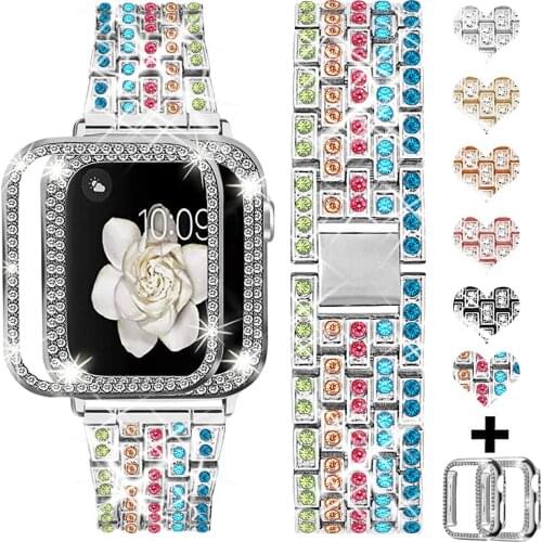 Metal Diamond Strap With Case for Apple watch 44 mm 42mm 40mm 38mm Woman replacement bracelet wristband for iwatch 6 5 4 3 2 SE