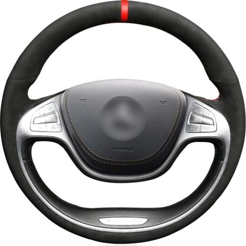 Hand-stitched Black Suede Custom Car Steering Wheel Cover for Mercedes Benz S-Class 2014 2015 2016 2017