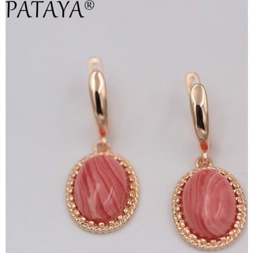 PATAYA New High Quality Natural Stone Onyx Earrings Women Wedding Ethnic Jewelry 585 Rose Gold Original Design Dangle Earrings