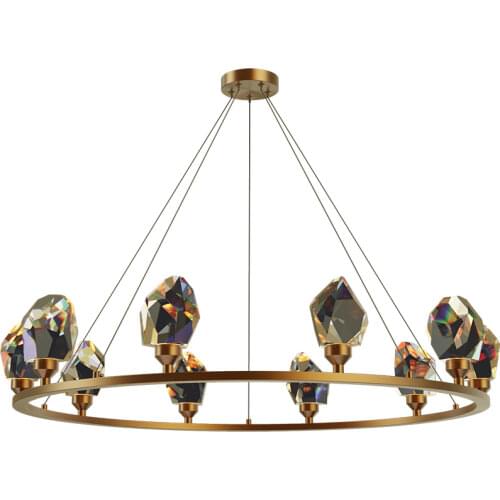 LED Postmodern Crystal Copper Designer Round Chandelier Lighting Lustre Suspension Luminaire Lampen For Dinning Room