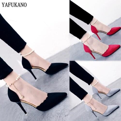 Classic Fashion String Bead Womens Shoes Korean Black Sexy Thin Heel Single Shoes Elegant Party Dress High Heels Sweet Pumps 9cm