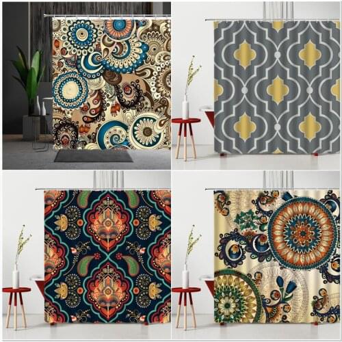 Ethnic Style Flower Shower Curtain Exotic Indian Mandala Floral Geometric Pattern Bathroom Decor Bathtub Hanging Cloth Curtains