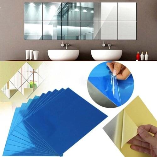 32 Pcs Mirror Tile Wall Sticker Square Self Adhesive Room Decor Stick On Modern Art can CSV