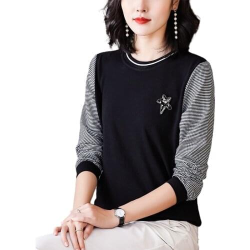 Women fashion women patchwork Long Sleeve o-neck Shirt Women blusas mujer de moda 2021 tShirt Tops Plus Size Shirts