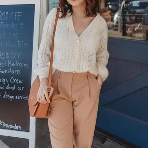 2020 Early Spring Knitted Sweater Cardigan ladies V-neck mohair twist knitwear Female Single-breasted Hollow Out Outwear top