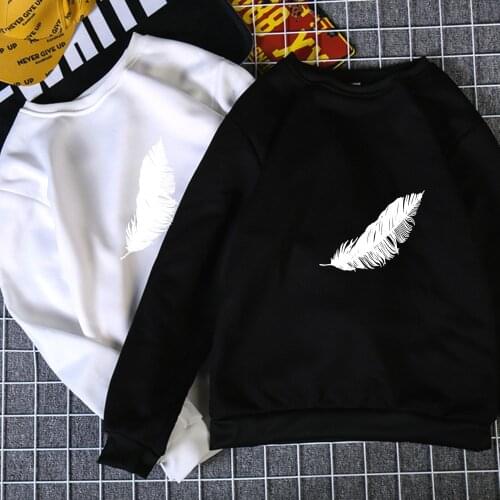 2020 Women casual Harajuku fashion hoodies feather print loose o-neck long sleeve elastic stretch Spring Autumn home new Hoodie