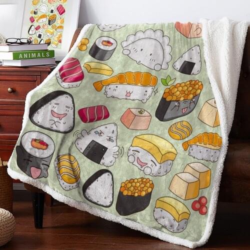 Winter Cashmere Blanket Sushi Cartoon Japanese Culture Delicious Food Bedspread Coverlet Throws Travel Winter Throw Cover Hypoal