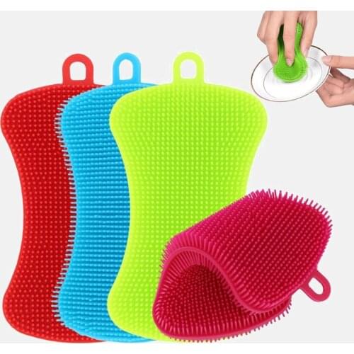 1/3/4pcs Silicone Dishwashing Brush Kitchen Cleaning Brush Washing Cleaning Brushes Pot Pan Sponge Scrubber Fruit Vegetable Dish