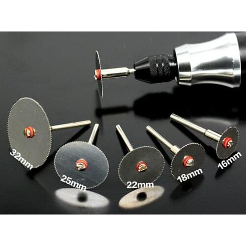 5Pcs/set Stainless Steel Slice Metal Cutting Disc with 1 Mandrel for Dremel Rotary Tools 16 18 22 25 32mm Cutting Disc