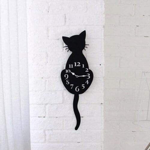 Acrylic Creative Cartoon Cute Cat Wall Clock Home Decor Watch Way Tail Move Silence Home Office Decor Pendulum Clock Clok Z047