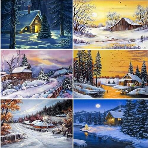 Diy Snow Landscape 5D Diamond Painting Full Square Drill Cross Stitch Winter Scenic Diamond Embroidery Mosaic Wall Art Decor