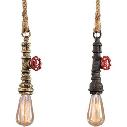 American Loft Hemp Rope lamp Water Pipe Pendant Light Industrial Vintage Lighting For Living Dining Room Bar Decor Hanging Lamp