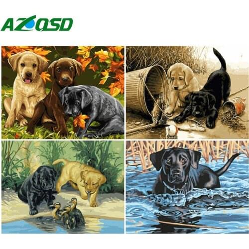 AZQSD Diy Frame Painting By Number Animal Drawing On Canvas Paint By Number Dog Kits Handpainted Modern Wall Art Gifts