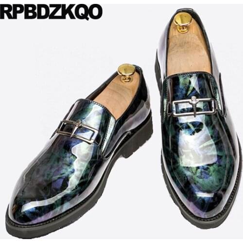 Skate Brogue Rubber Sole Dress Shoes Trainers Wingtip Metal Patent Leather Club Loafers Office Sneakers Men Pointed Toe Printed