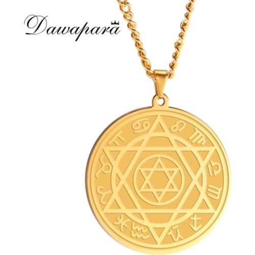 Dawapara Talisman Seal Solomon Six-Pointed Star Pendants Necklace 12 Constellation Hexagram Stainless Steel Men Amulet Necklace