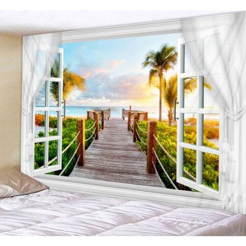 Scenery Outside The Window Print Wall Tapestry Cheap Hippie Wall Hanging Art Carpet Bohemian Decorative Living Room Big Blanket