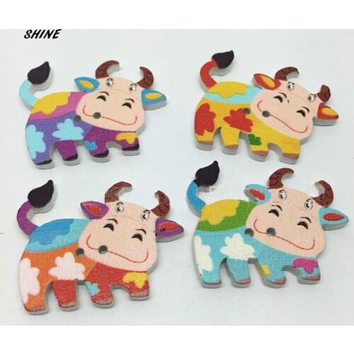 Wooden Sewing Buttons Scrapbooking Cow Mixed Random Two Holes Pattern 34x27mm 30PCs Costura Botones Decorate bottoni botoes
