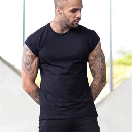 Brand clothes fitness t shirt men fashion Solid extend long tshirt 2021 summer gyms short sleeve t-shirt cotton bodybuilding top