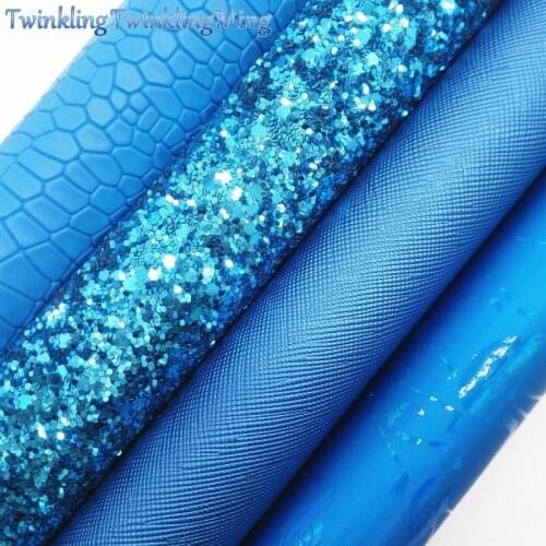BLUE Glitter Fabric, Iridescent Faux Leather Fabric, Crocodile Synthetic Leather Sheets For Bows A4 8"x11" Twinkling Ming XM202