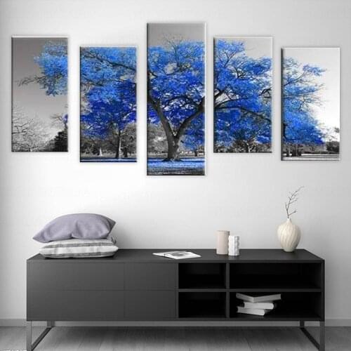 Printed HD Pictures Modern Canvas Painting 5 Panel Tree Wall Artwork Modular Landscape Poster Home Decoration Living Room Frame