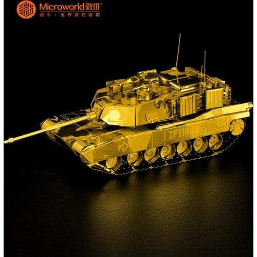Microworld 3D metal Models M1 Abrams Tank model DIY laser cutting Jigsaw puzzle tank model 3D metal Puzzle Toys for adult gifts