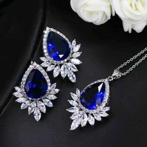 Fashion Jewelry Set Water Drop Flower Crystal Cubic Zircon Stud Earrings and pendant necklace Jewelry Set Women Trendy Gifts New